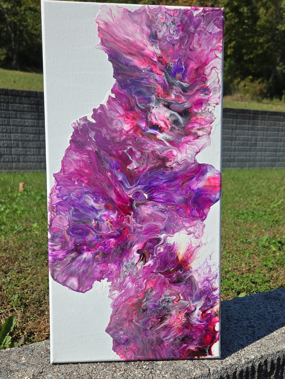 Abstract Pink & Purple Fluid Art Canvas - Handmade Home Art 10x20